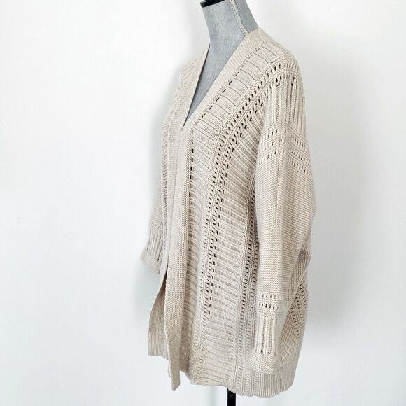 Lafayette 148 New York Tan Open-Front Cardigan Super Oversized S/P Laganlook - Picture 2 of 11